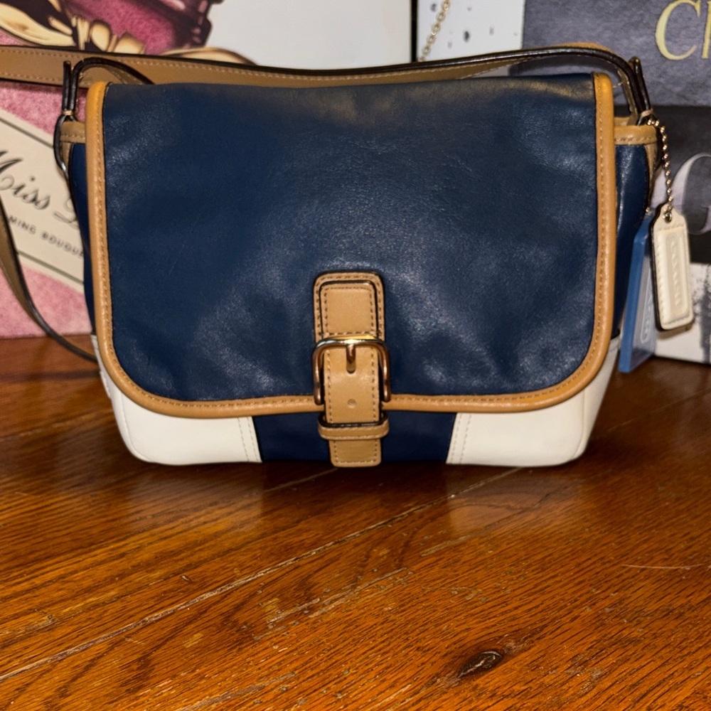 Coach Navy, White & Tan Leather Crossbody Bag